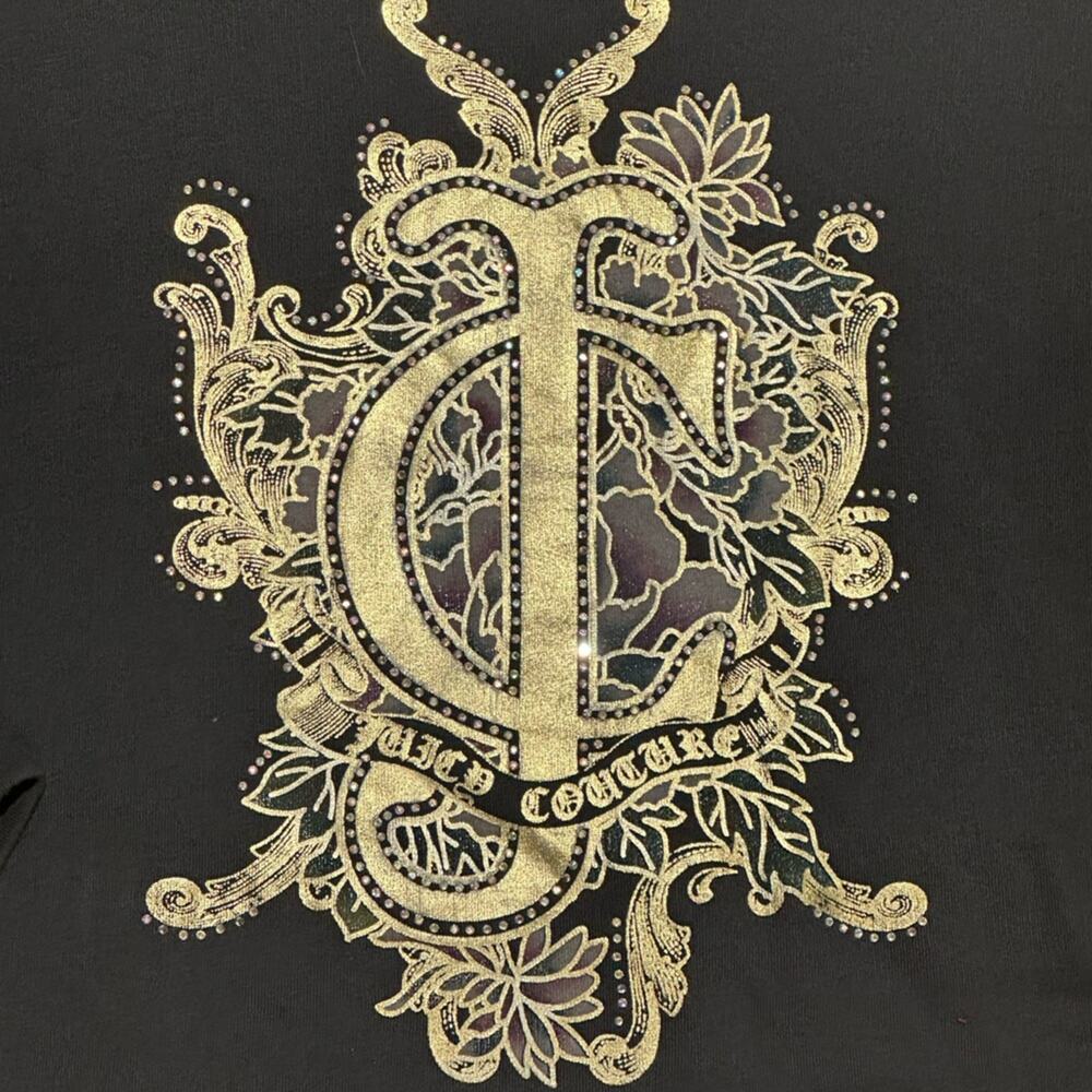 Juicy Couture Women's Size Large Charcoal Gray Sweatshirt with Gold Jeweled Logo - Picture 8 of 9
